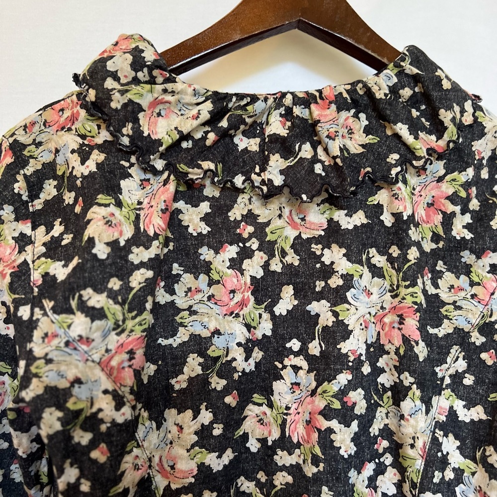 LRL Lauren Jeans Black Floral Ruffled Button Down Romantic Blouse. Size S - Picture 5 of 15